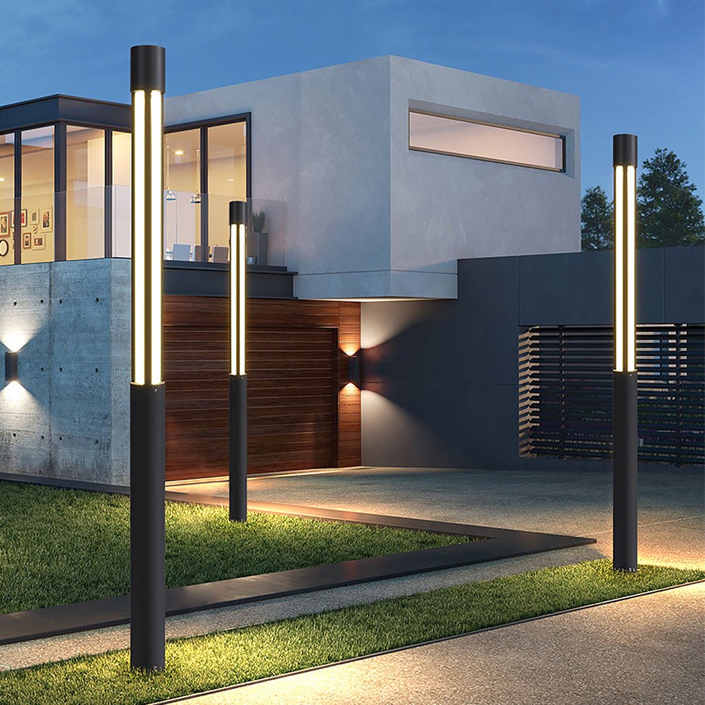 Cylinder Shaped LED Black Modern Outdoor Landscape Bollar Lights