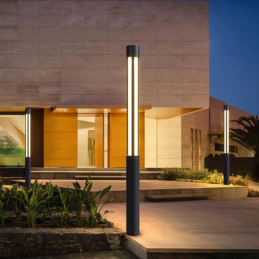 Cylinder Shaped LED Black Modern Outdoor Landscape Bollar Lights