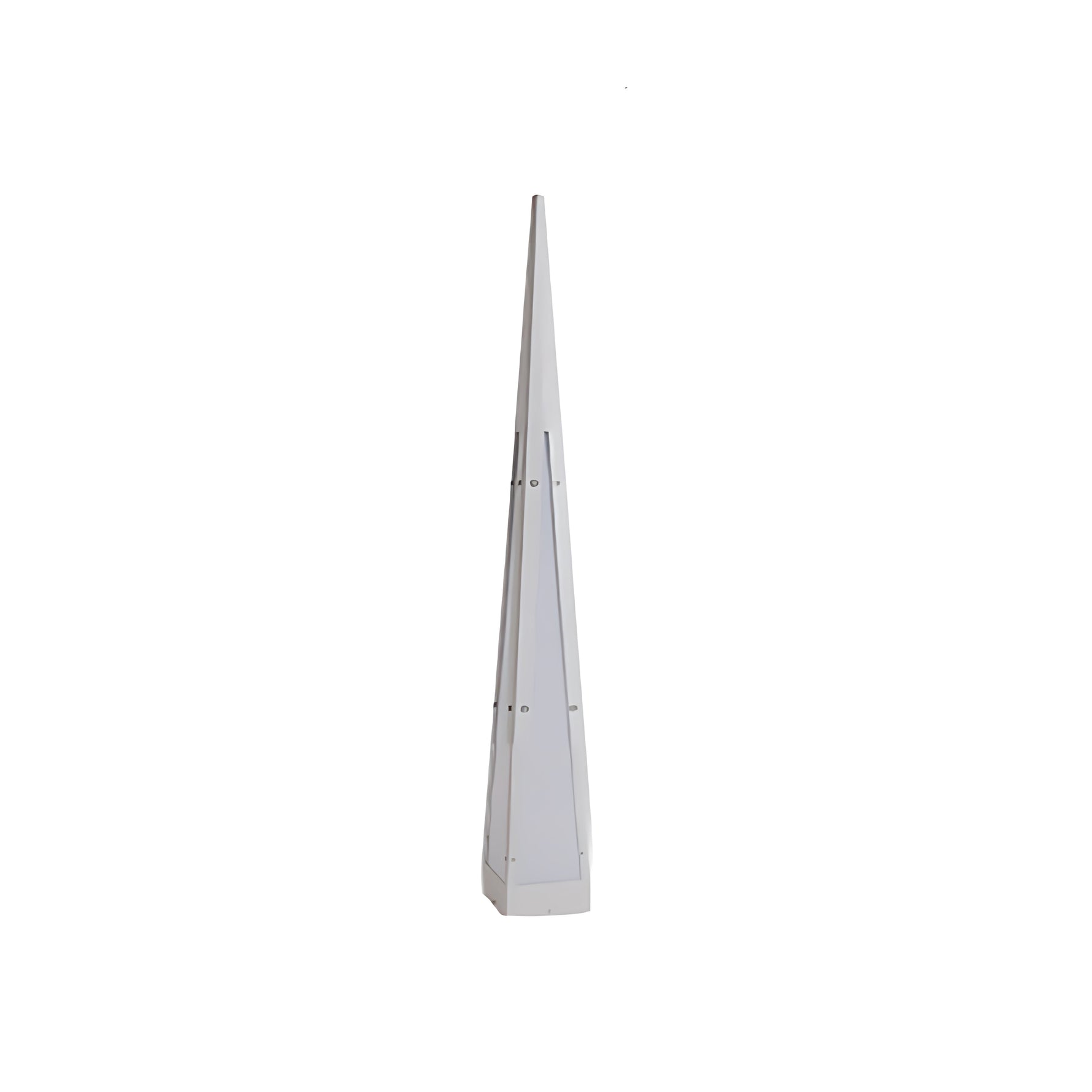 Minimalist pyramid lamp creating sculptural accent in garden landscape design