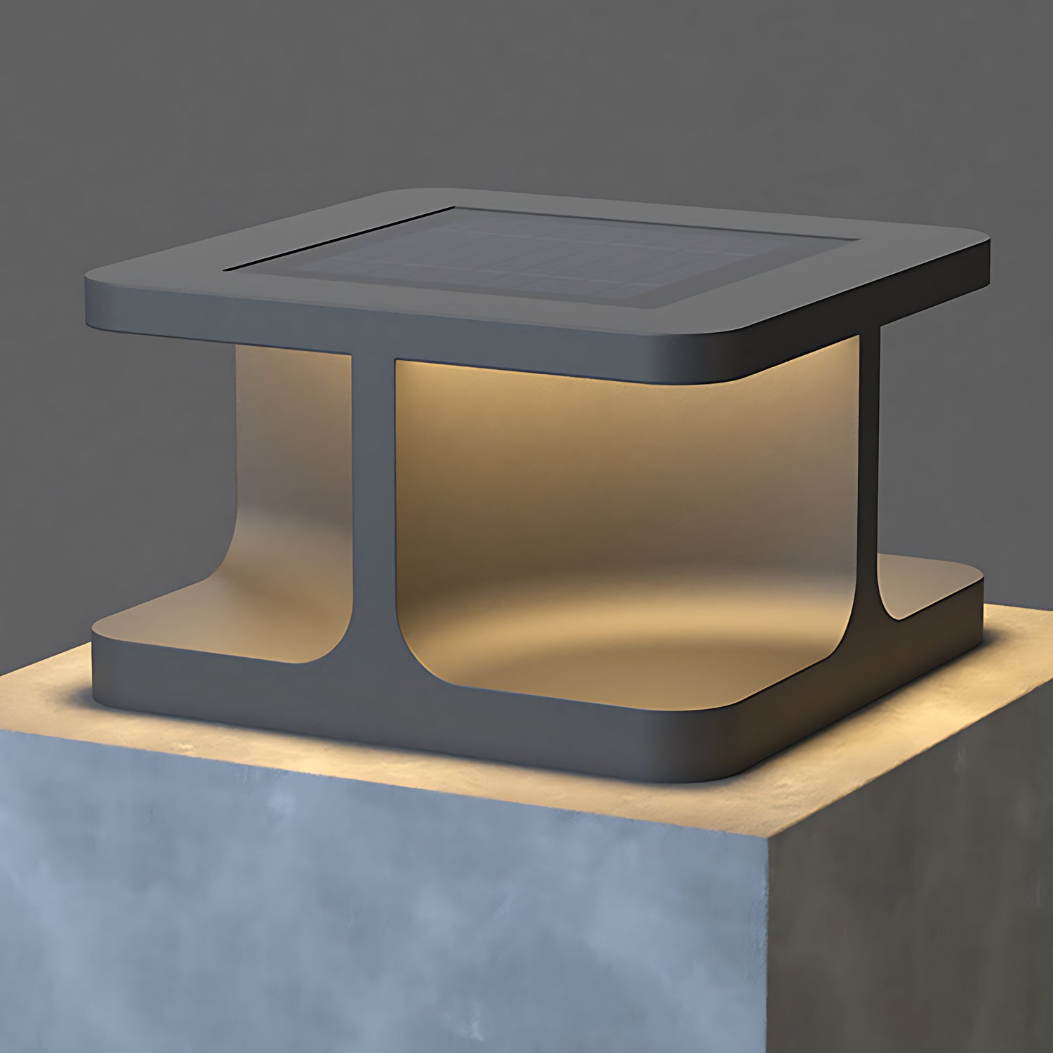 Contemporary cubic post light with dual-tone finish creating ambient illumination in modern setting