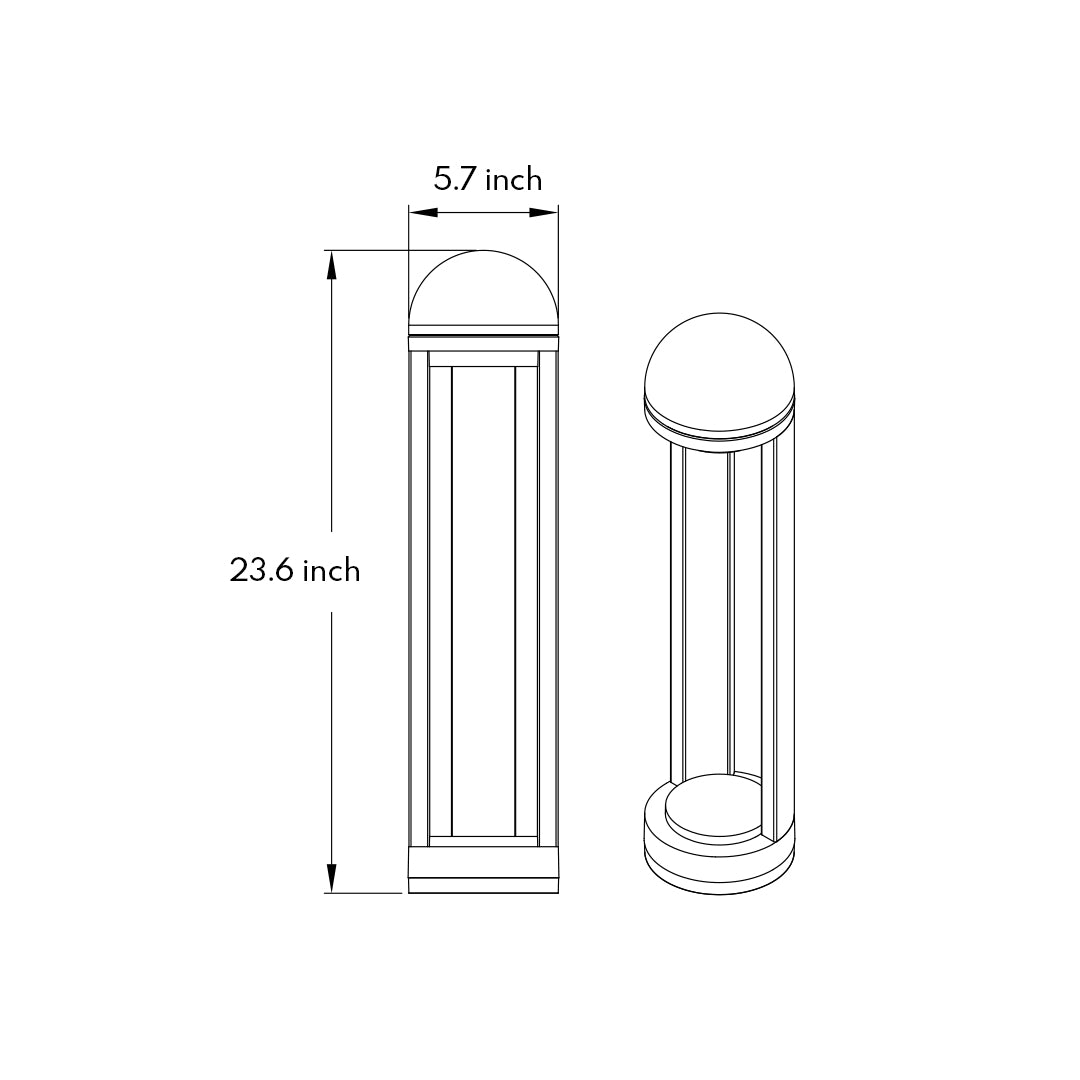 Technical specification drawing showing dimensions and profile for modern cylindrical bollard light