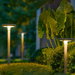 Modern Round Dual Motion Sensor LED Solar Garden Post Lights - Lamp Outdoor