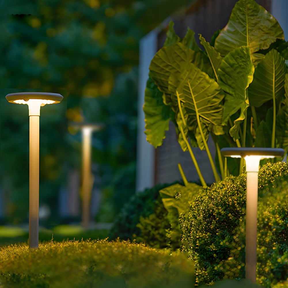 Modern Round Dual Motion Sensor LED Solar Garden Post Lights - Lamp Outdoor