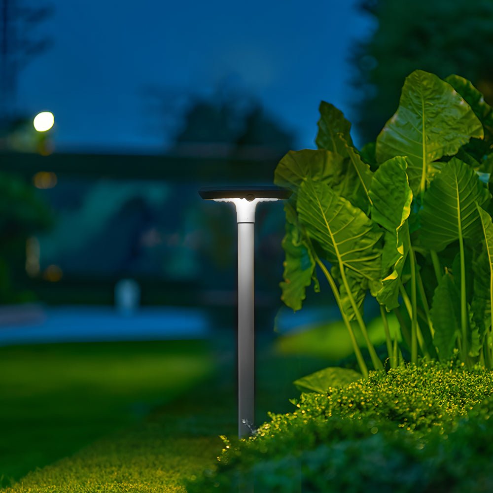 Modern Round Dual Motion Sensor LED Solar Garden Post Lights - Lamp Outdoor