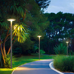 Modern Round Dual Motion Sensor LED Solar Garden Post Lights - Lamp Outdoor