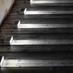 Modern staircase with integrated LED step lighting providing safety illumination on each tread