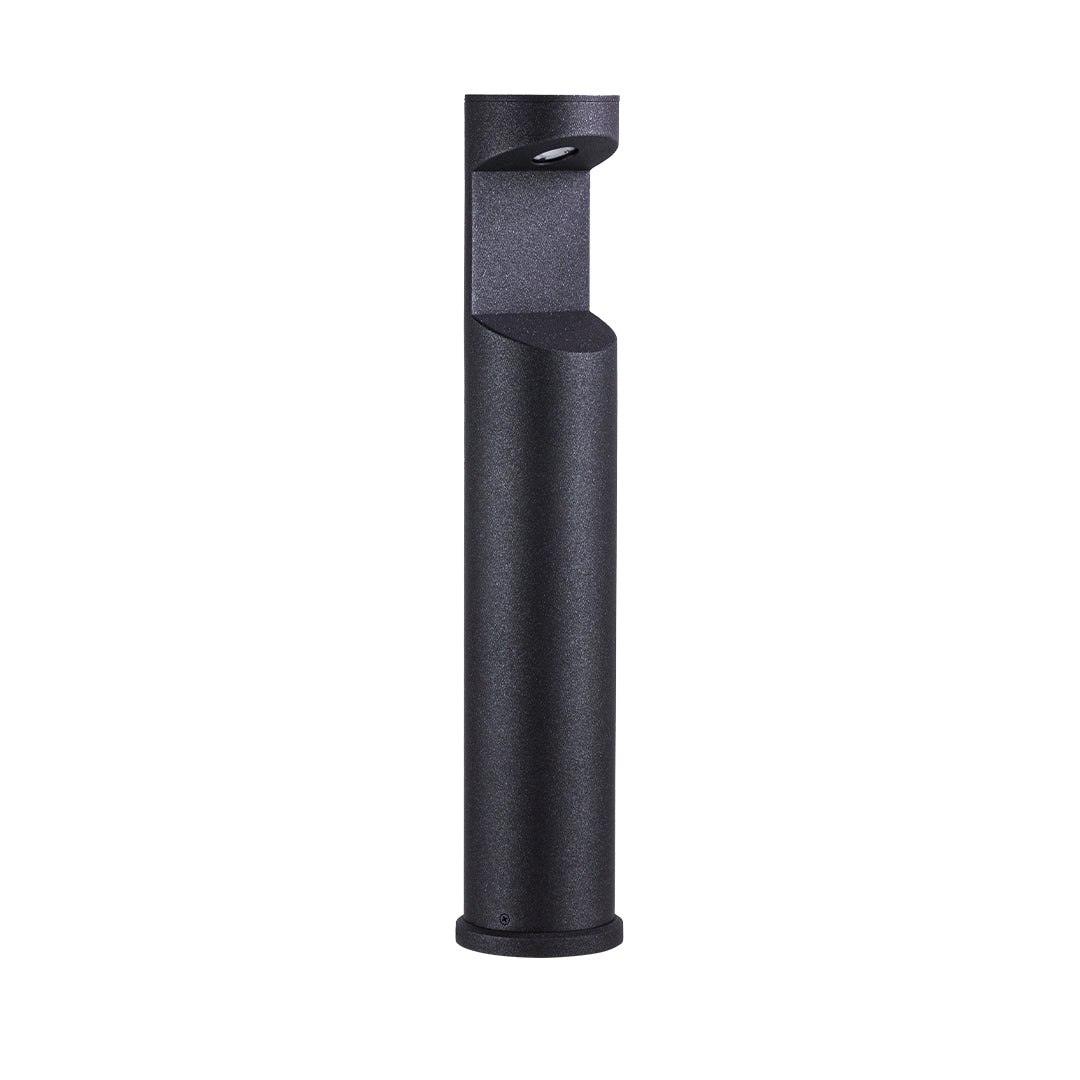 Multi-level geometric bollard light with stepped design and integrated lighting elements