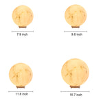 Size comparison chart showing four different moon lamp dimensions from 7.9 to 13.7 inches