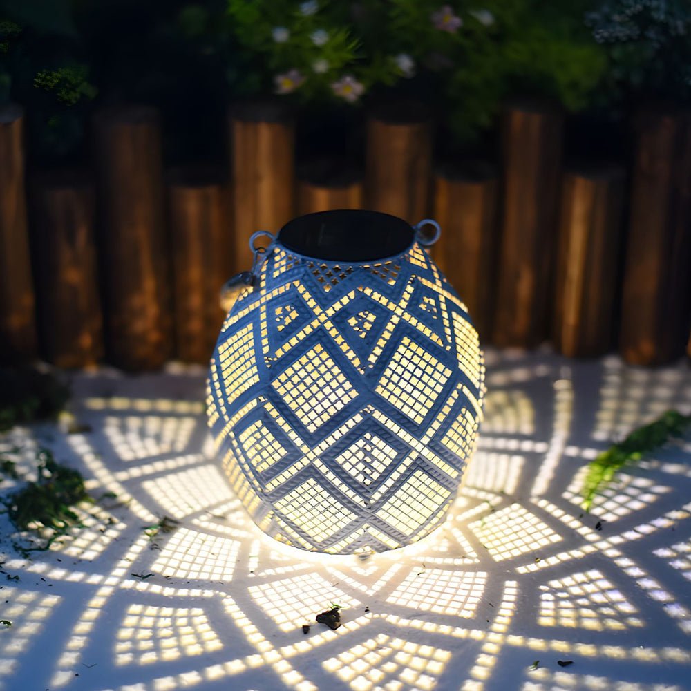 Moroccan Portable & Hanging White Solar LED Outdoor Patterned Lantern - Lamp Outdoor