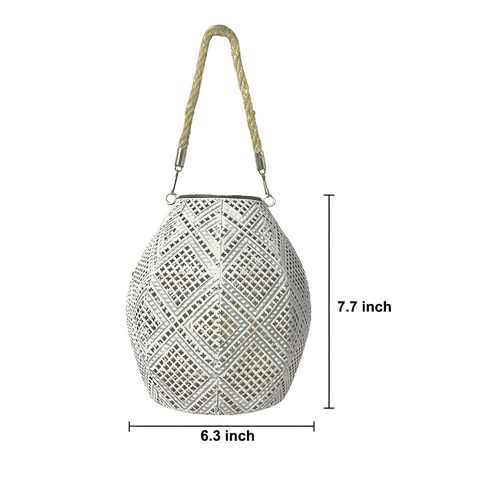 Moroccan Portable & Hanging White Solar LED Outdoor Patterned Lantern - Lamp Outdoor