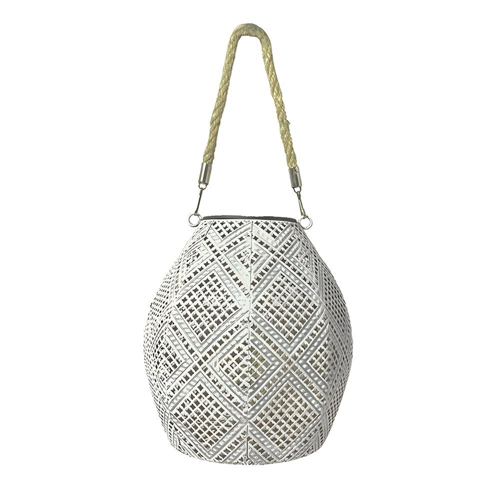 Moroccan Portable & Hanging White Solar LED Outdoor Patterned Lantern - Lamp Outdoor
