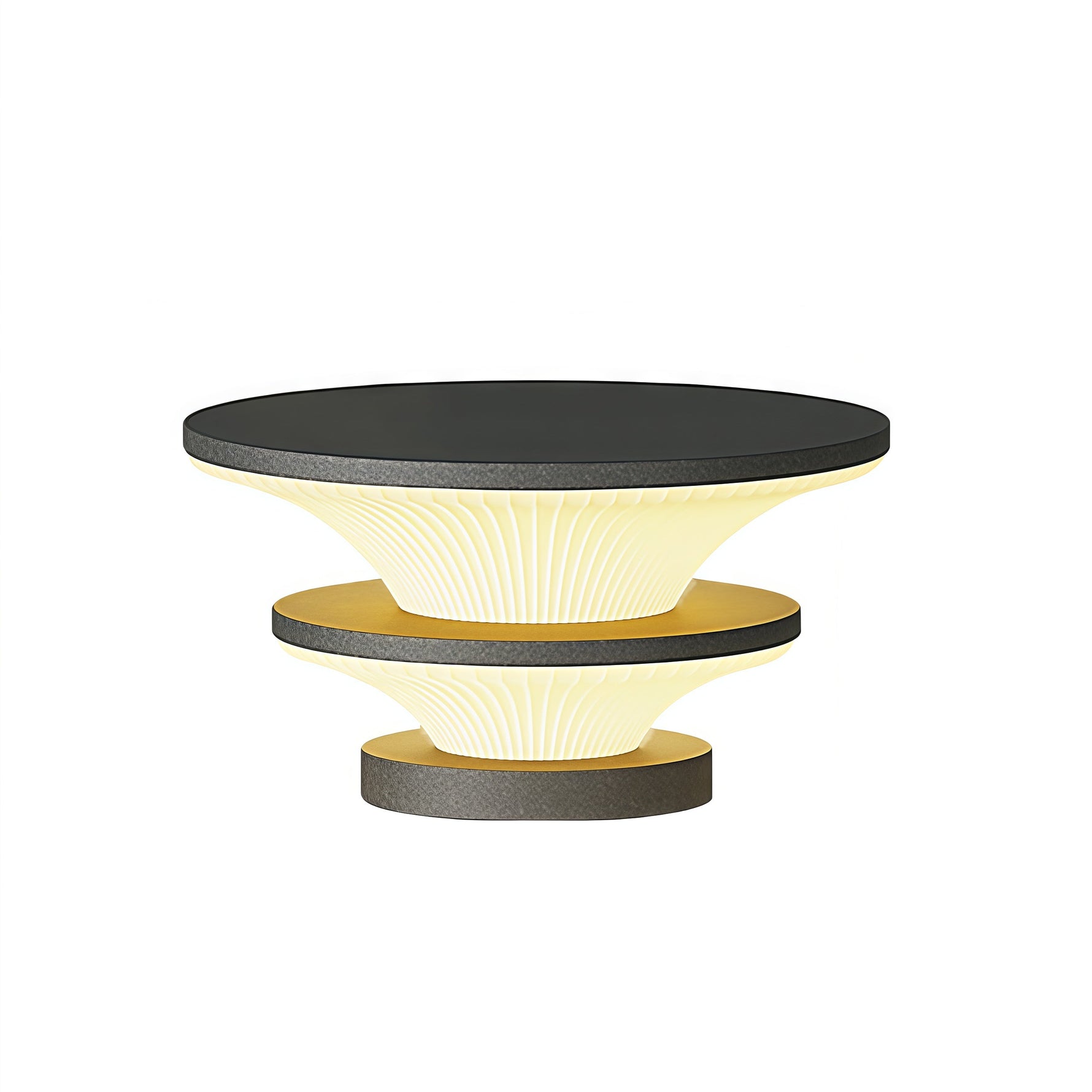 Multi-tier pendant light system with stacked circular elements in sophisticated monochrome design scheme