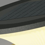 Multi-tiered outdoor light fixture with sleek black and gold finish on white background