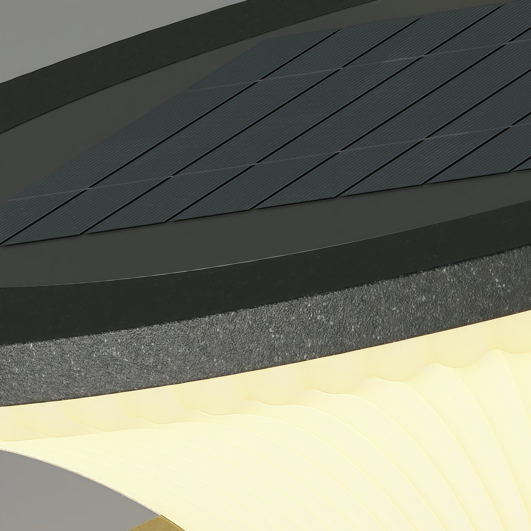 Multi-tiered outdoor light fixture with sleek black and gold finish on white background
