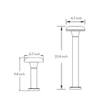 Technical schematic showing dimensions and profile view of mushroom-style outdoor light