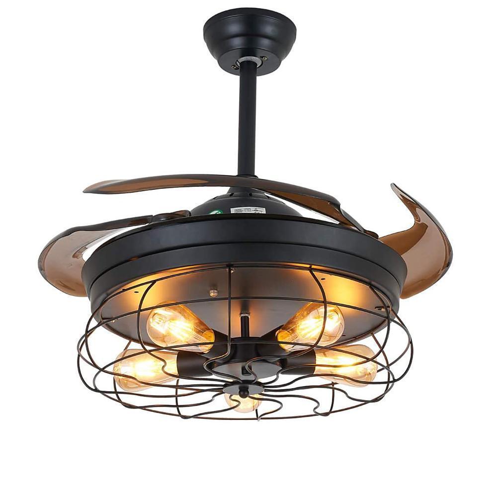 3 Bladed Farmhouse Retractable Ceiling Fan with Light - Lamp Outdoor
