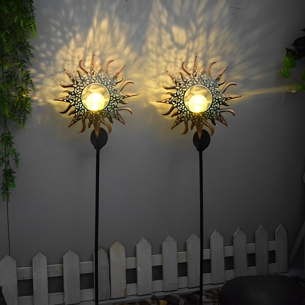 Mystical Moon & Sun Flame Iron Hollow Projector Solar Garden Light