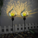 Mystical Moon & Sun Flame Iron Hollow Projector Solar Garden Light