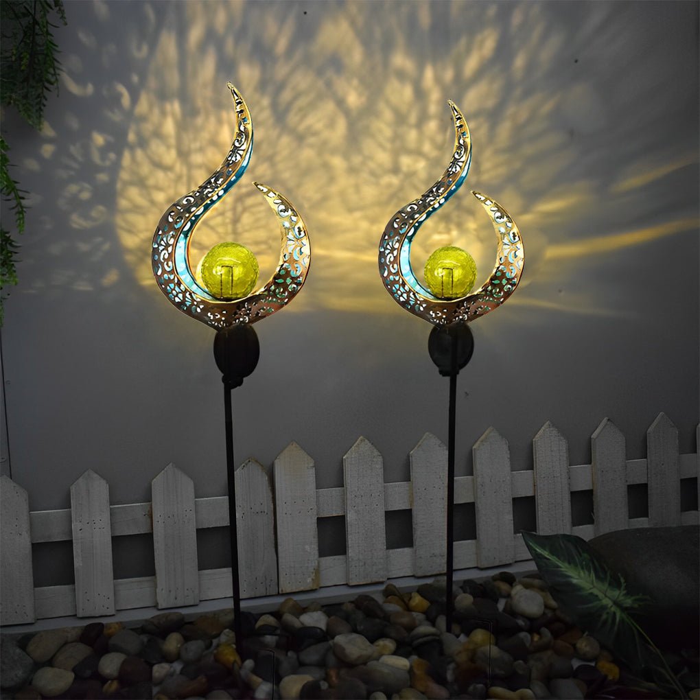 Mystical Moon & Sun Flame Iron Hollow Projector Solar Garden Light