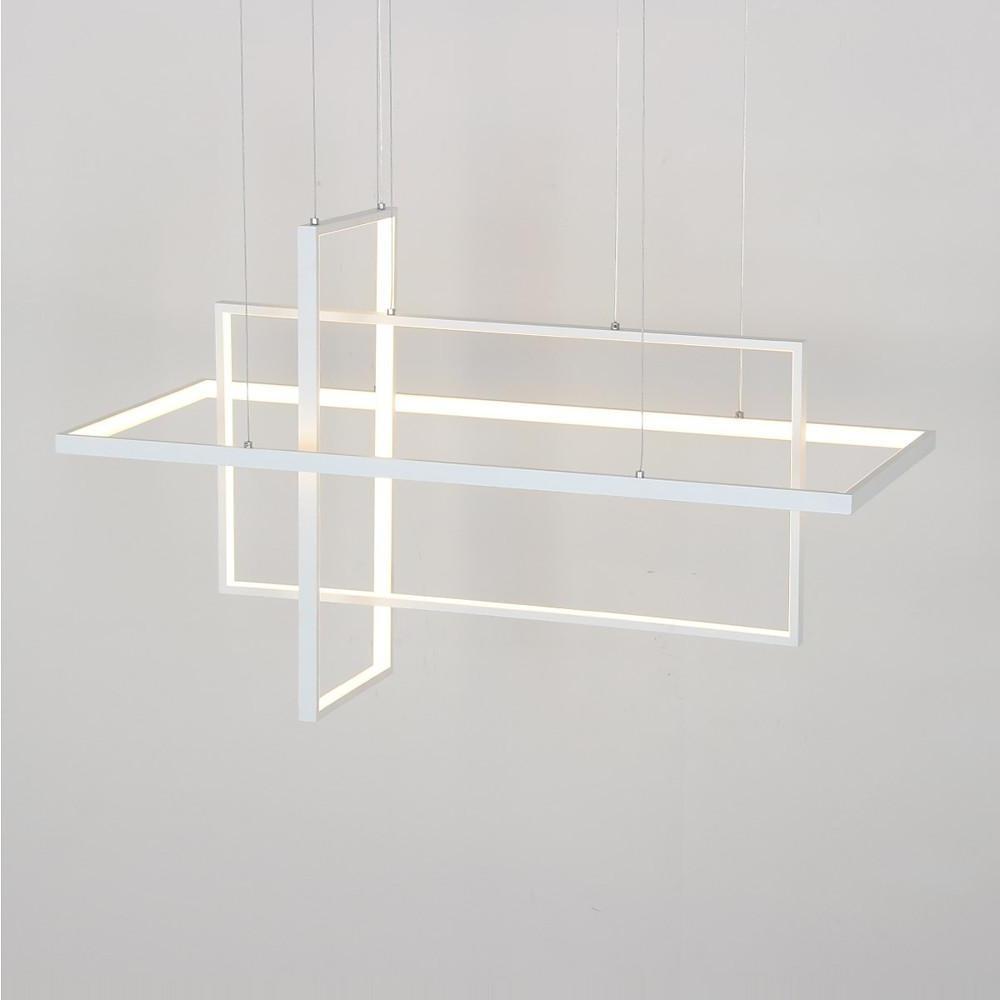 31.5'' Three-Part Futuristic Square Rectangular Hybrid Aluminum Chandelier with Capable Ambient Lights - Lamp Outdoor