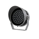 Angled view of outdoor LED garden spotlight showing LED lens configuration and heat dissipation fins