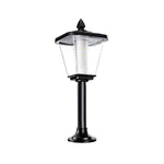 Technical drawing showing dimensions and specifications for outdoor lighting fixtures