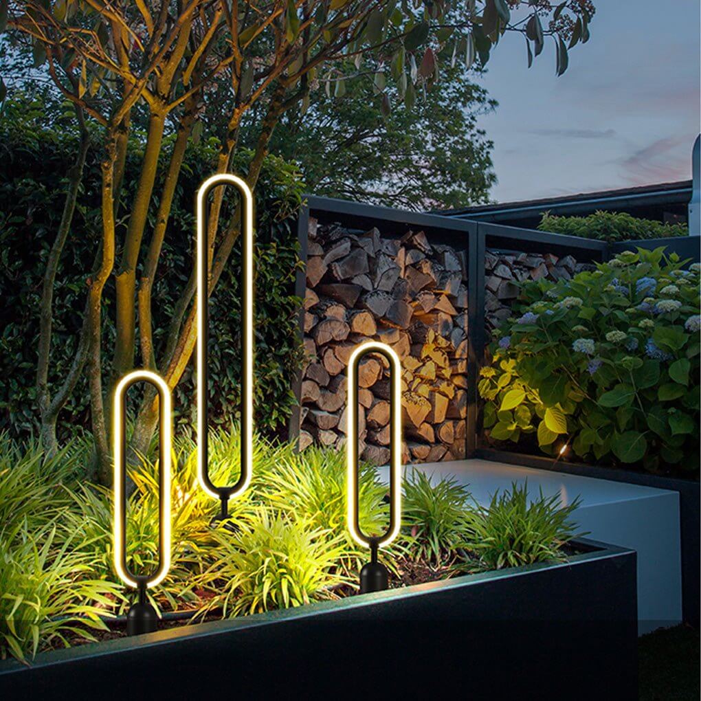 Sleek Black Oval Ring LED Solar Lights Modern Outdoor Minimalist Design