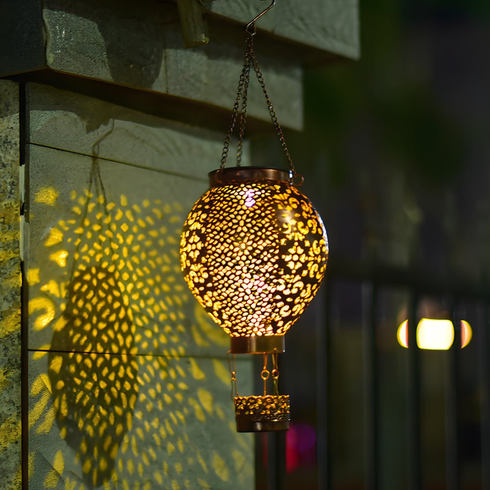 Portable Cast Iron Hot Air Balloon Solar Lanterns Hanging Solar Light Hollow Outdoor Decor Garden Light - Lamp Outdoor