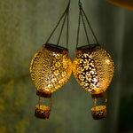 Portable Cast Iron Hot Air Balloon Solar Lanterns Hanging Solar Light Hollow Outdoor Decor Garden Light - Lamp Outdoor