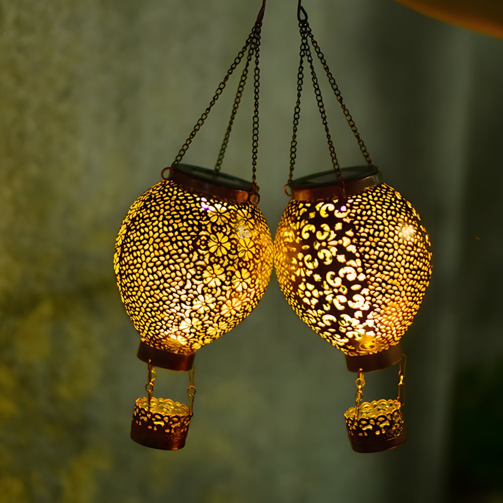 Portable Cast Iron Hot Air Balloon Solar Lanterns Hanging Solar Light Hollow Outdoor Decor Garden Light - Lamp Outdoor