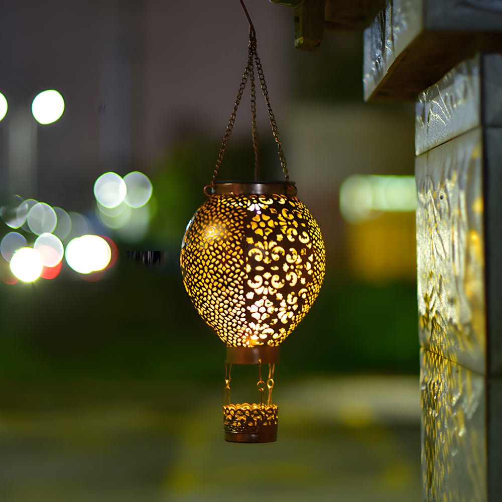 Portable Cast Iron Hot Air Balloon Solar Lanterns Hanging Solar Light Hollow Outdoor Decor Garden Light - Lamp Outdoor