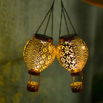 Portable Cast Iron Hot Air Balloon Solar Lanterns Hanging Solar Light Hollow Outdoor Decor Garden Light