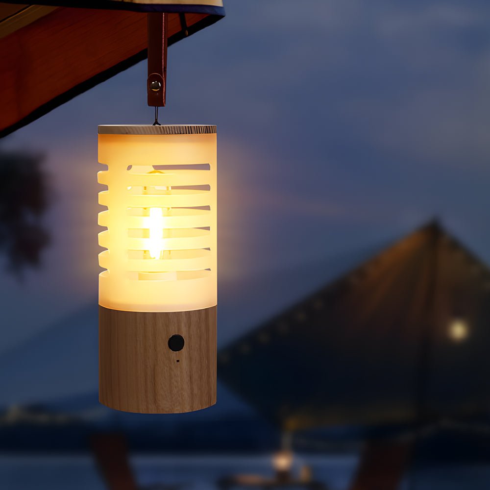 Portable Wood USB Rechargeable LED Camping Lantern - Lamp Outdoor