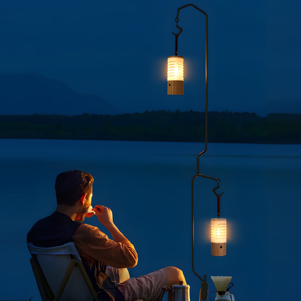 Portable Wood USB Rechargeable LED Camping Lantern - Lamp Outdoor