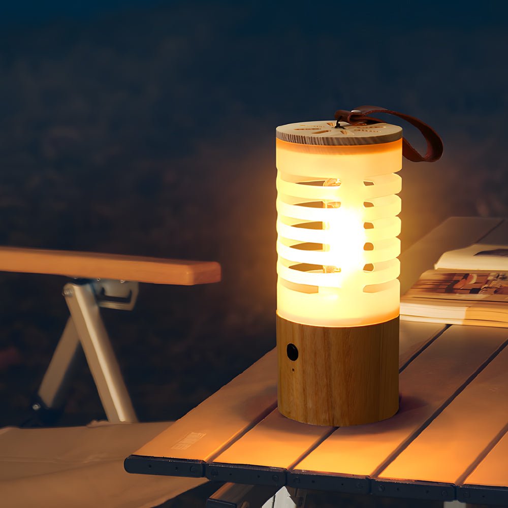 Portable Wood USB Rechargeable LED Camping Lantern - Lamp Outdoor