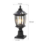 Technical specification diagram showing precise height and width measurements for traditional post lantern fixture