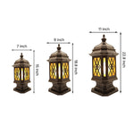 Technical specification diagram showing three sizes of decorative post lights with measurements