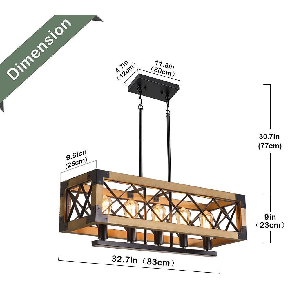 Rustic Industrial Linear Chandelier for Dining Rooms Farmhouse Rectangular/Square Light Fixture - Lamp Outdoor