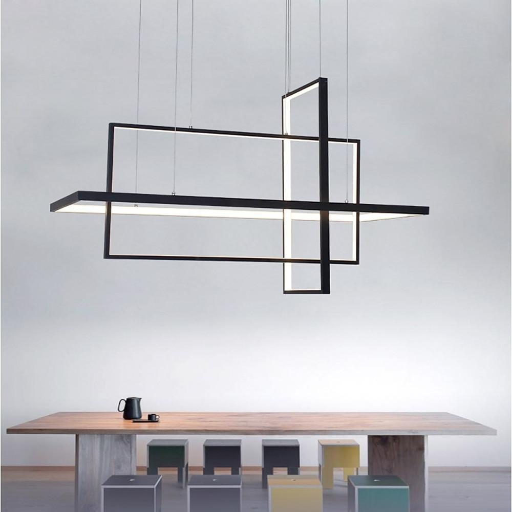 31.5'' Three-Part Futuristic Square Rectangular Hybrid Aluminum Chandelier with Capable Ambient Lights - Lamp Outdoor