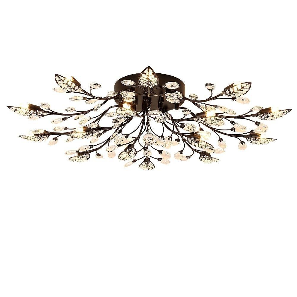 Crystal Leaves Brushed Flush Mount Ceiling Chandelier - Lamp Outdoor