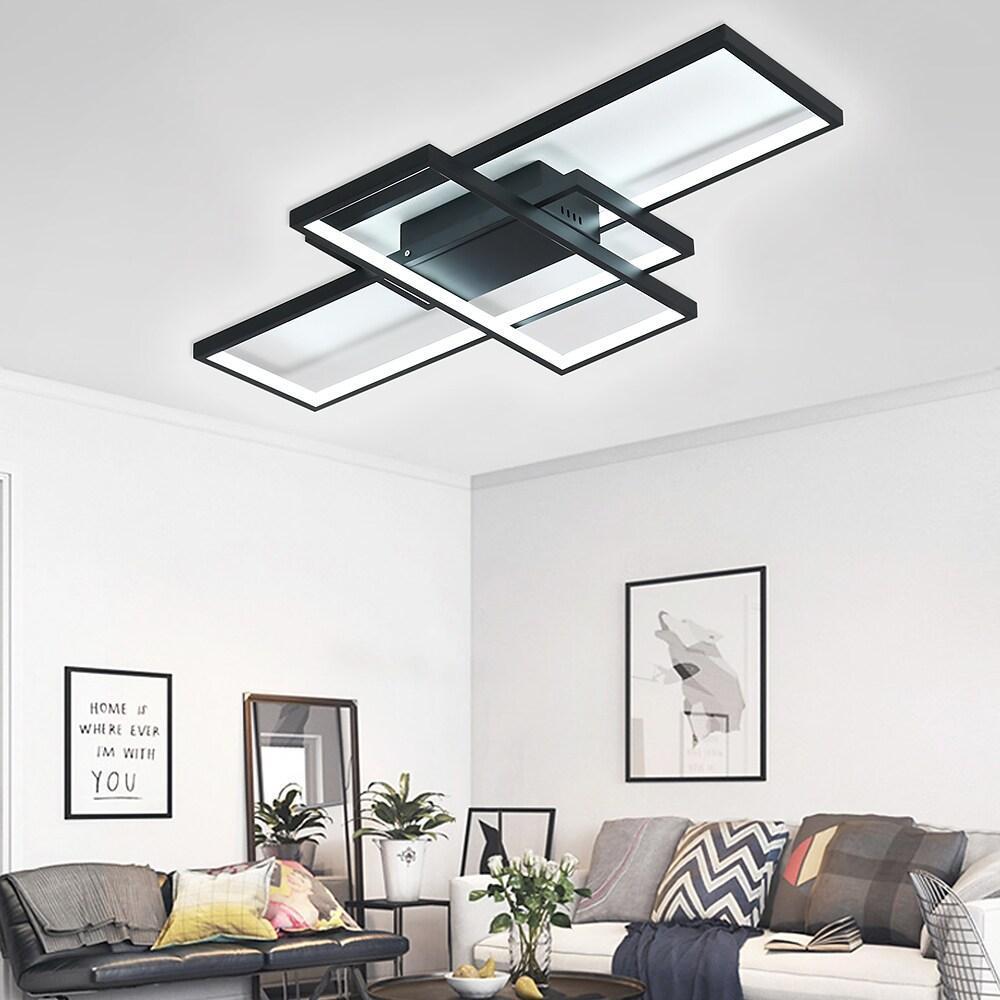 Multi Rectangle Large Flush Mount Ceiling Light with 3 Integrated Tiered Lights - Lamp Outdoor