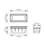 Technical drawing showing installation dimensions and mounting details for rectangular recessed step light fixture