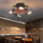 Retro Cage Industrial Remote Control Timing Three Speed Regulation Ceiling Fan Lamp - Lamp Outdoor