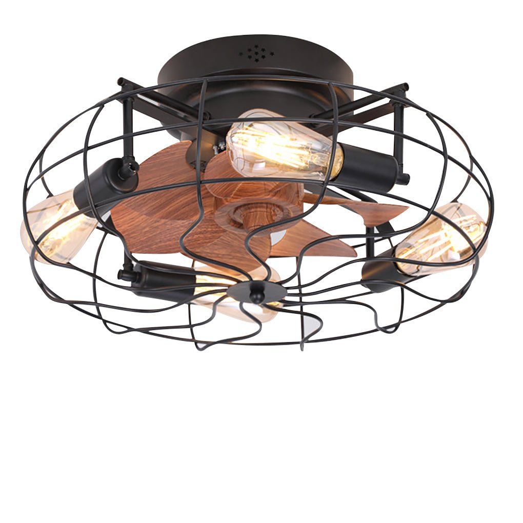 Retro Cage Industrial Remote Control Timing Three Speed Regulation Ceiling Fan Lamp - Lamp Outdoor