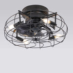 Retro Cage Industrial Remote Control Timing Three Speed Regulation Ceiling Fan Lamp - Lamp Outdoor