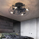 Retro Cage Industrial Remote Control Timing Three Speed Regulation Ceiling Fan Lamp - Lamp Outdoor