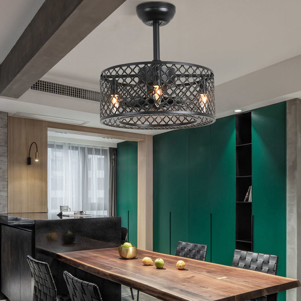 Retro Industrial Style Unique Iron Ceiling Fan Light with Remote Control - Lamp Outdoor