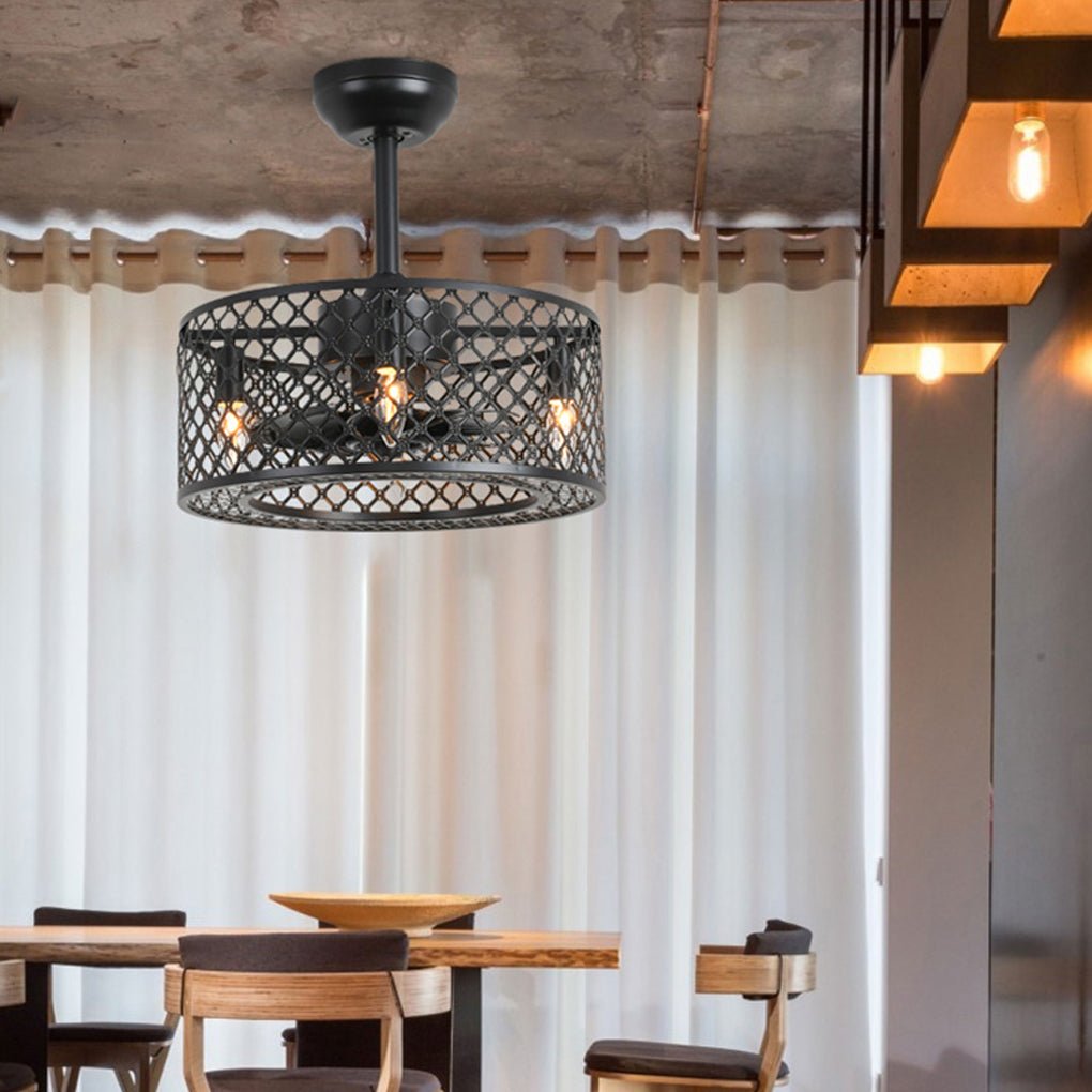 Retro Industrial Style Unique Iron Ceiling Fan Light with Remote Control - Lamp Outdoor