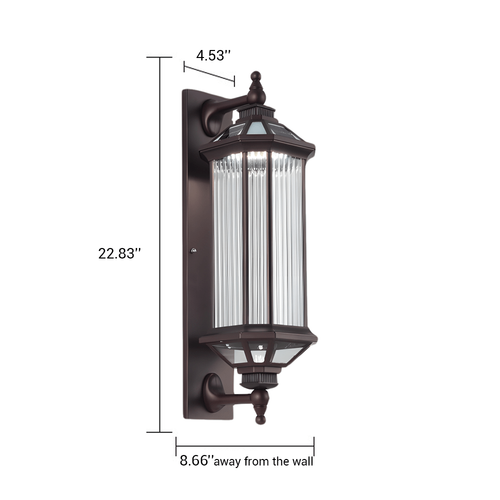 Retro Rectangular Ribbed Glass Solar Outdoor Wall Light - Lamp Outdoor