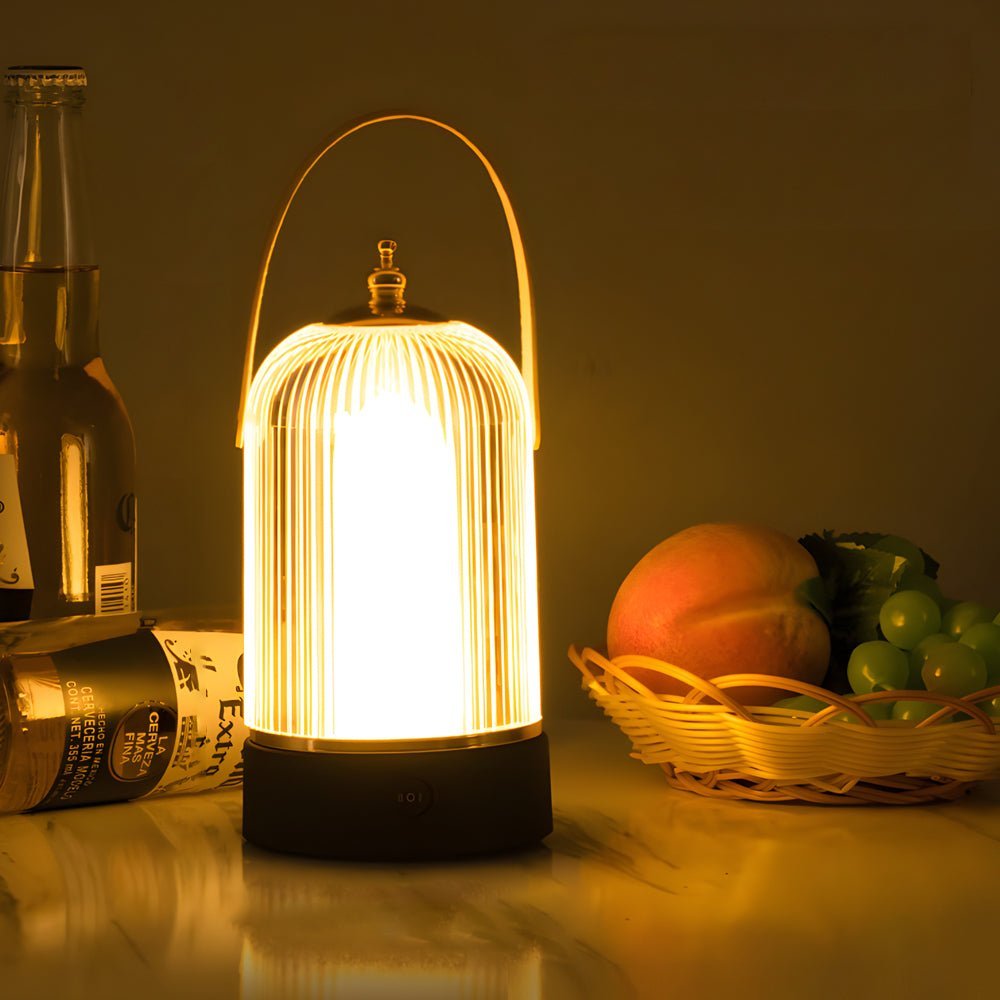 Ribbed Glass Table Lamp Lantern Ambient LED Beside Nights - Lamp Outdoor